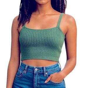 Kensie Girl Cropped Ribbed Green Tank Top Girls 14 / Women's Small